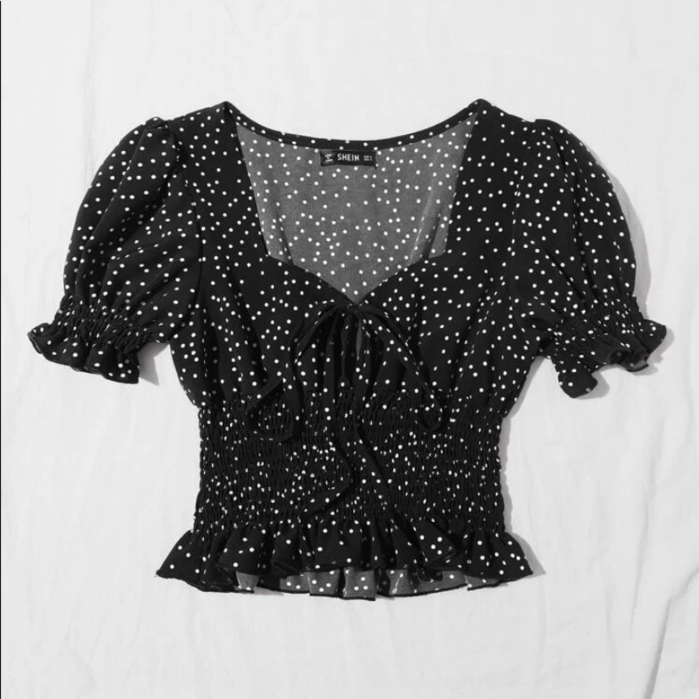 Tie front polka dot top